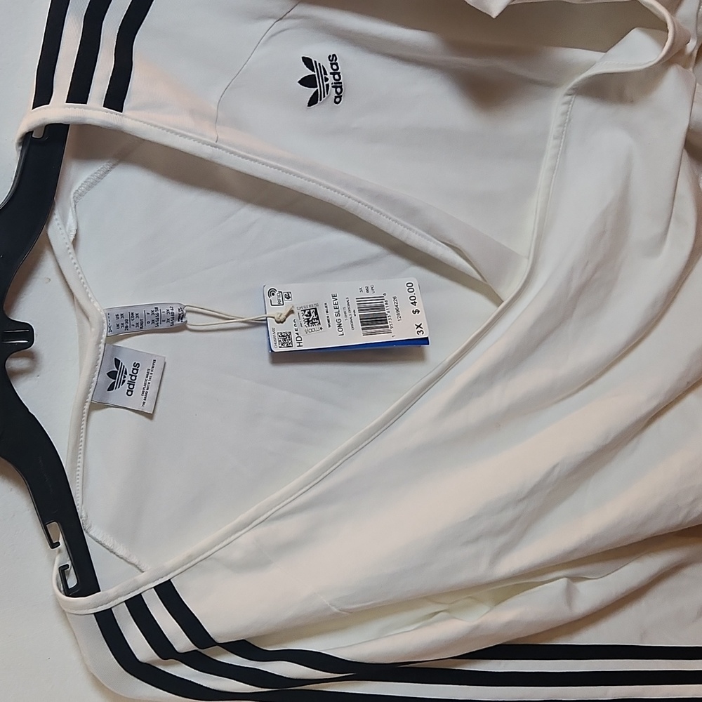 Adidas Women's Long Sleeve White Top with Black Stripes - Picture 2 of 3